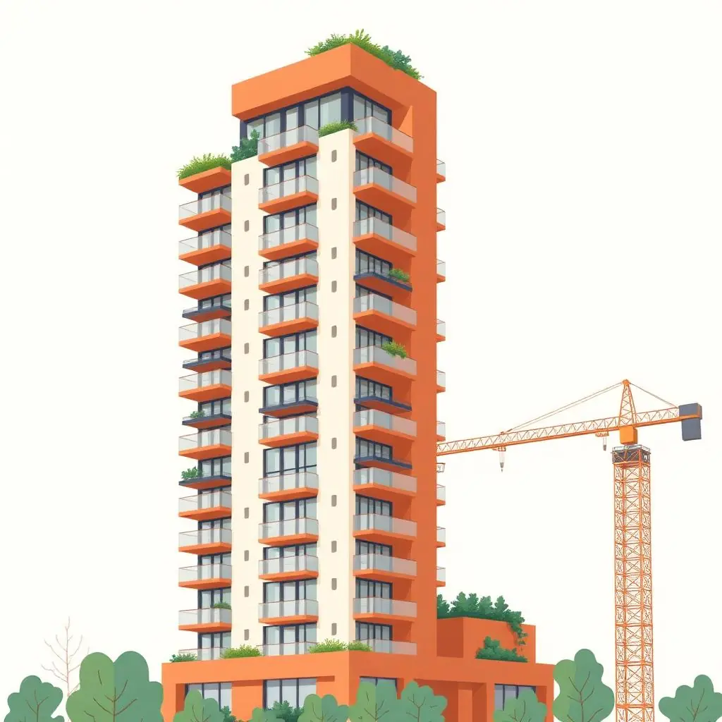 Torre residencial nueva con grúa de construcción