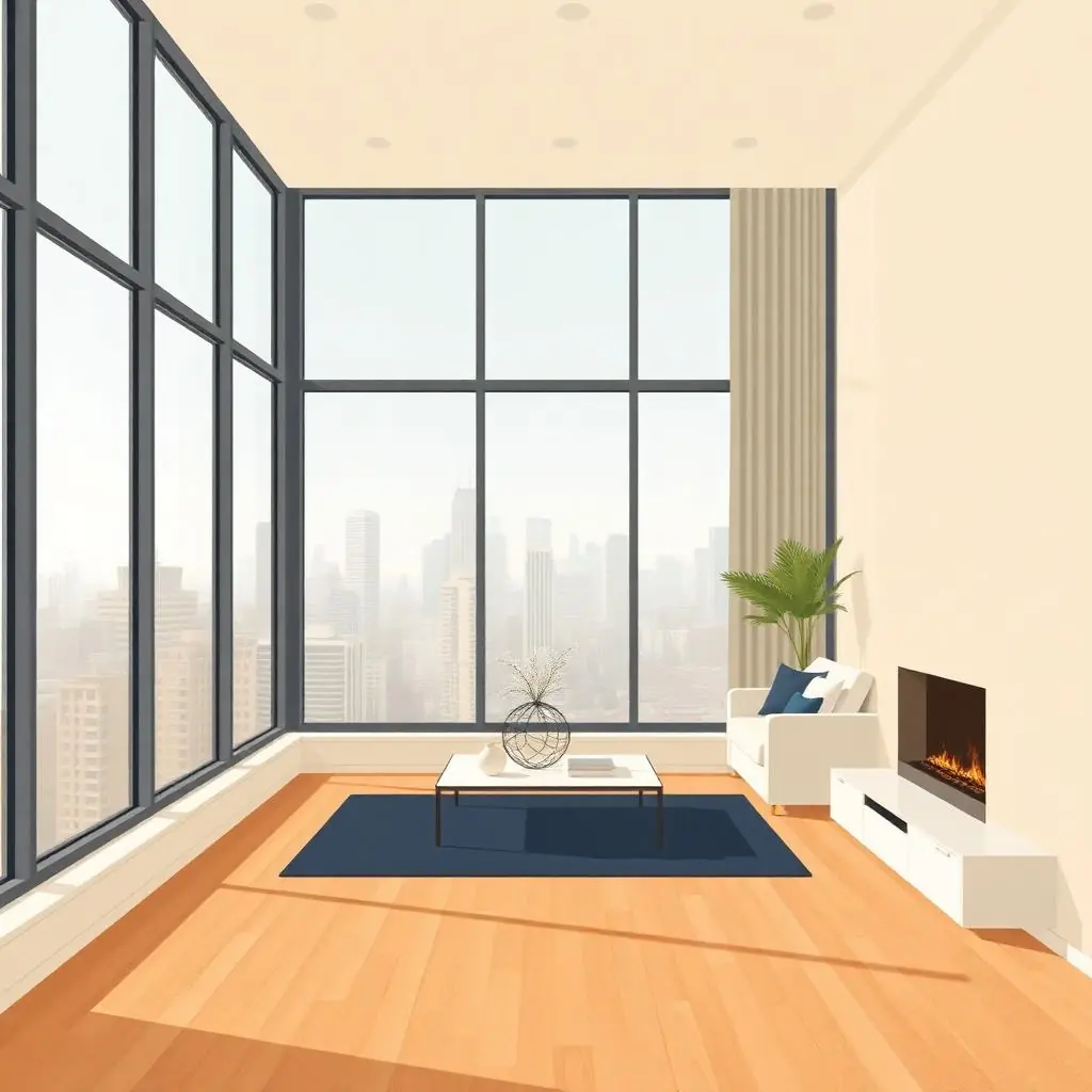 Interior moderno de un departamento nuevo con vista a la ciudad