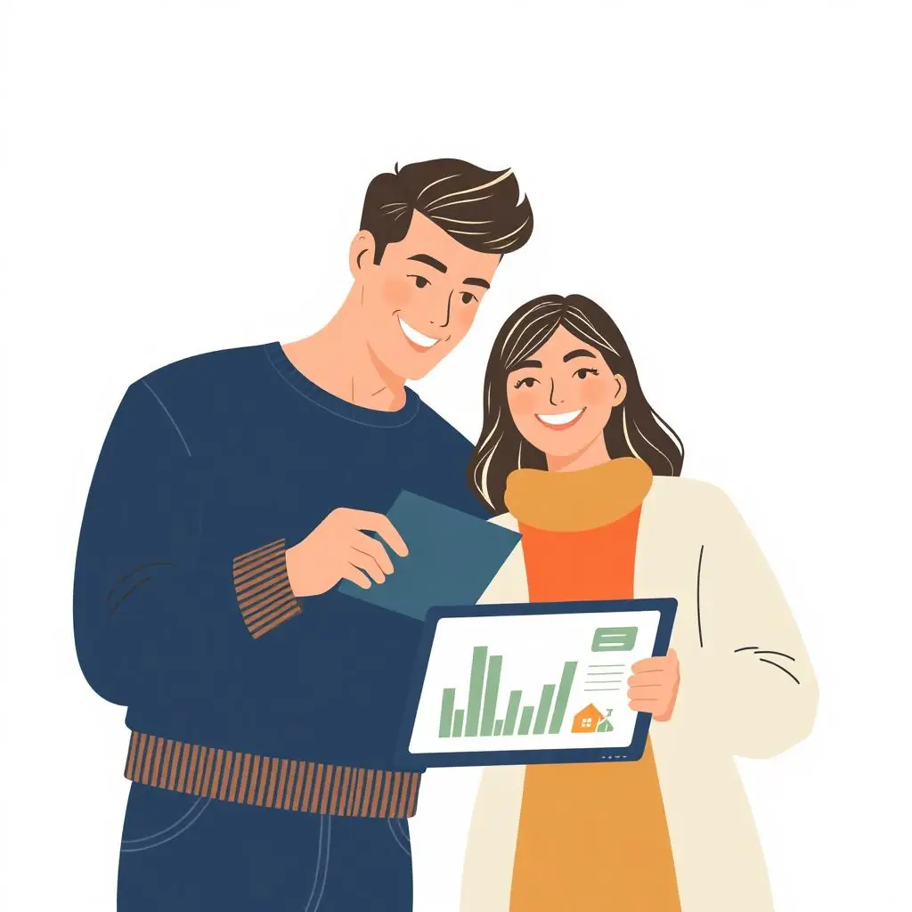 Pareja revisando juntos información de inversión inmobiliaria